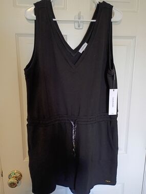 Calvin Klein Black V-Neck Sleeveless Drawstring Shorts Romper NWT XL